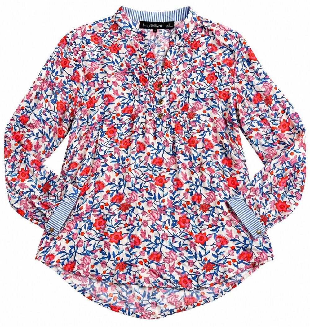 Liza Byrd Women’s Floral Popover Top Blouse Size Small